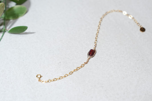 OUD原創.手工飾品.天然隨形印度紅石榴石.美國14K包金防敏感手鏈